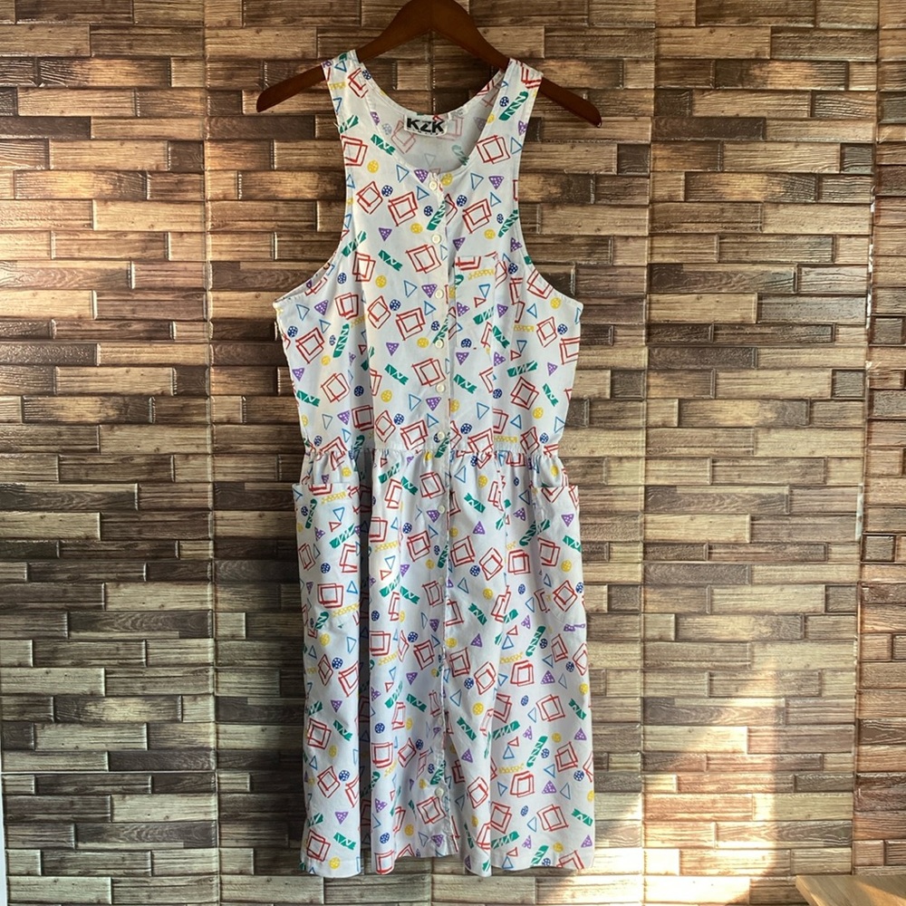 Vintage 80’s Women’s Small Geometric Multi Color  Midi Dress KZK Limited